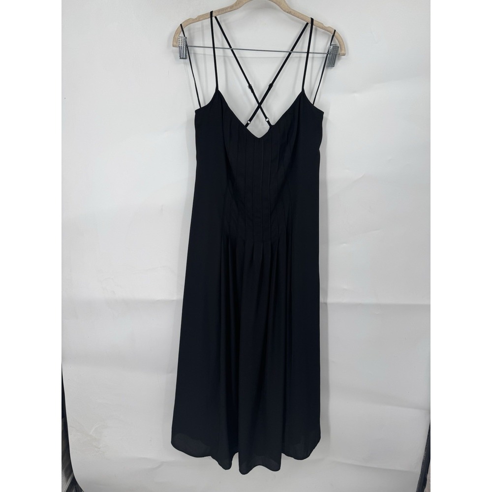 NEW Banana Republic Pleated Midi Dress Women 10 Black Dark Romance Whimsigoth